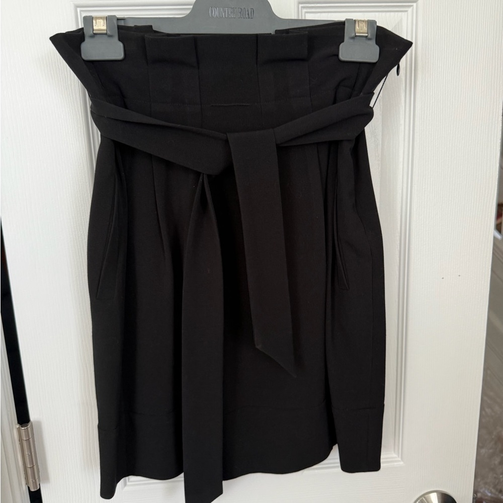 BCBGMaxAzria Black Paperbag Waist Midi Skirt with Self Tie